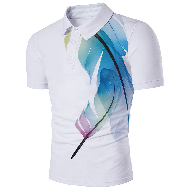 Men's Clothing casual popular printed polo shirt lapel short-sleeved zipper T-shirt _vogarts.com