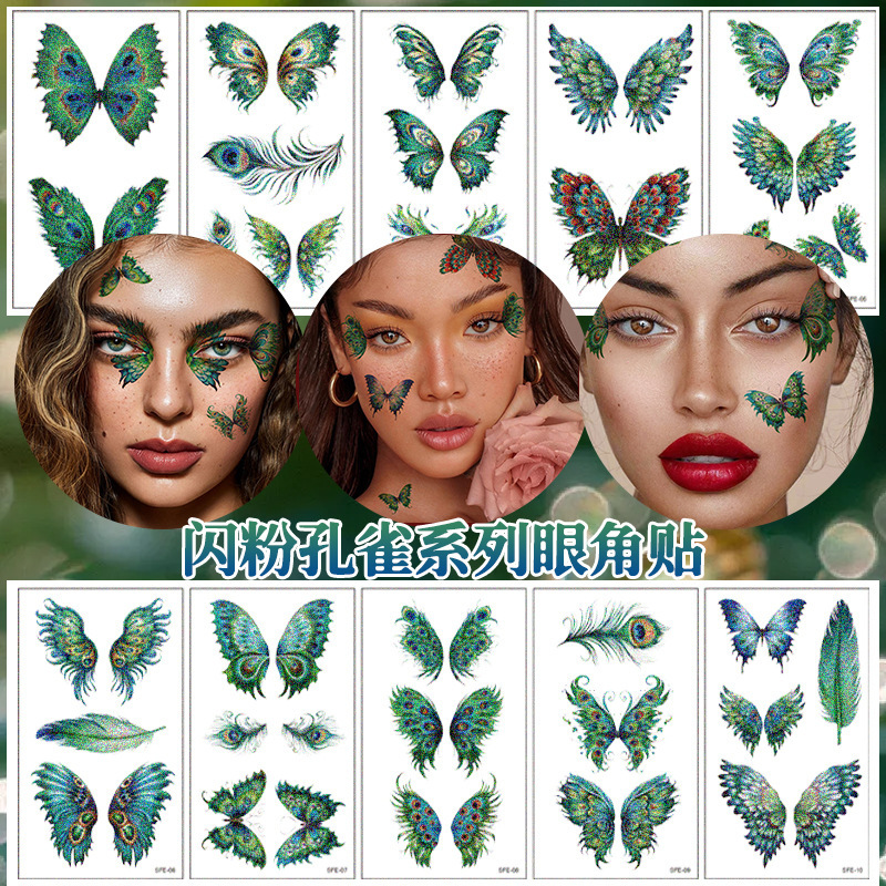 Amazon Special for Glitter Peacock Feather Eye Angle Sticker Advanced Face Makeup Simulation Temporary Tattoo Sticker