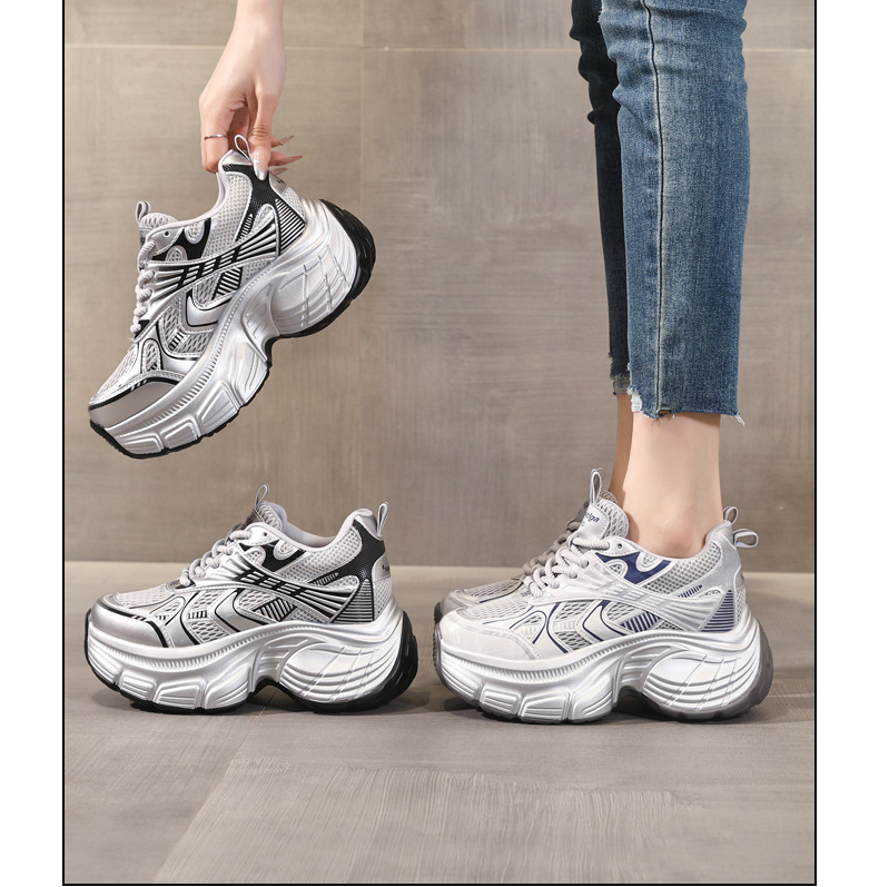 Giày sneaker nữ đế dày tăng chiều cao lưới thoáng khí phong cách dad shoes — xanh lam chi tiết 17