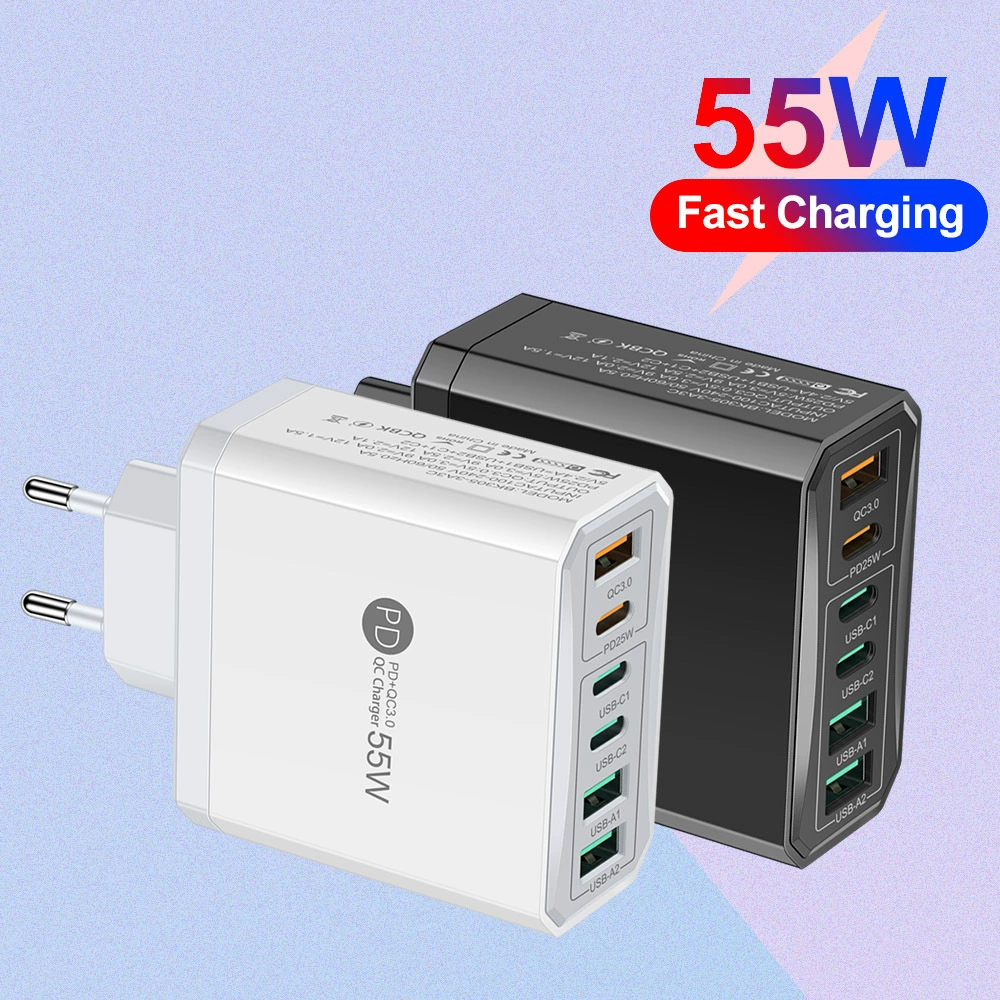 Зарядное устройство быстрой зарядки 3PD+3USB, путешествия, головка зарядки стандарт PD55W QC3.0+PD25W