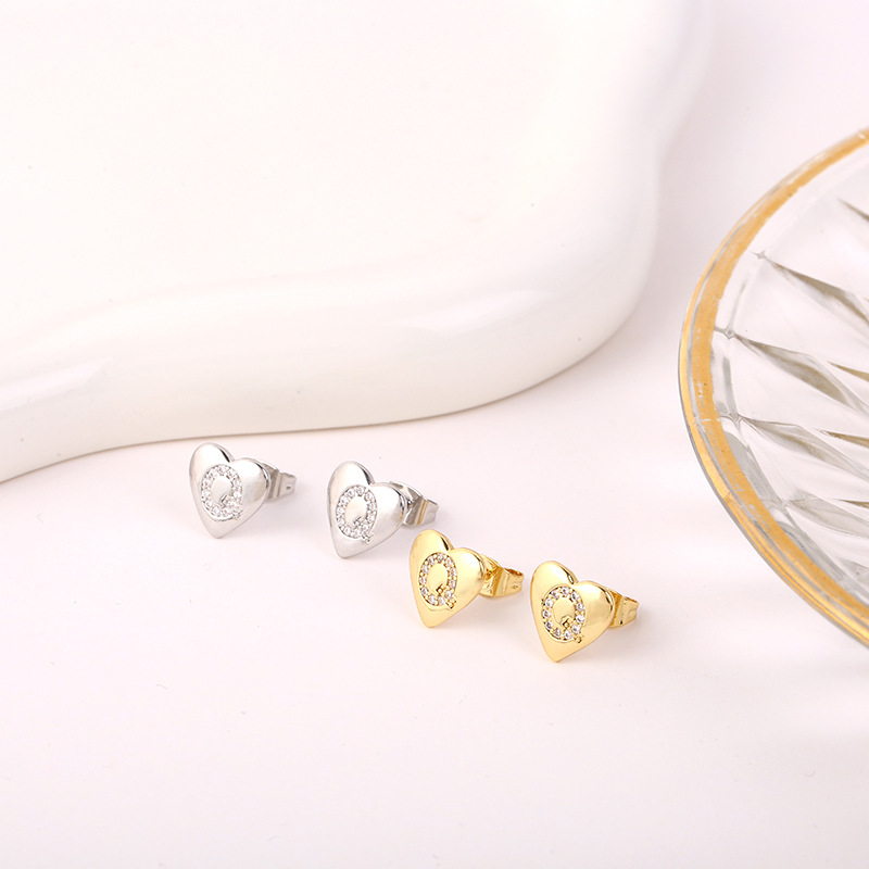 5g Weight Copper Ear Needle Material 18K Gold Plated, White Gold Plated Plating Material Rhinestones Inlay Material Ear Studs Classification 1 Pair Quantity Daily Occasion Copper Material Letter, Heart Shape Pattern Women's Gender Inlay Design Simple Style Style 1 Pair Simple Style Letter Heart Shape Inlay Copper Rhinestones 18K Gold Plated White Gold Plated Ear Studs 16