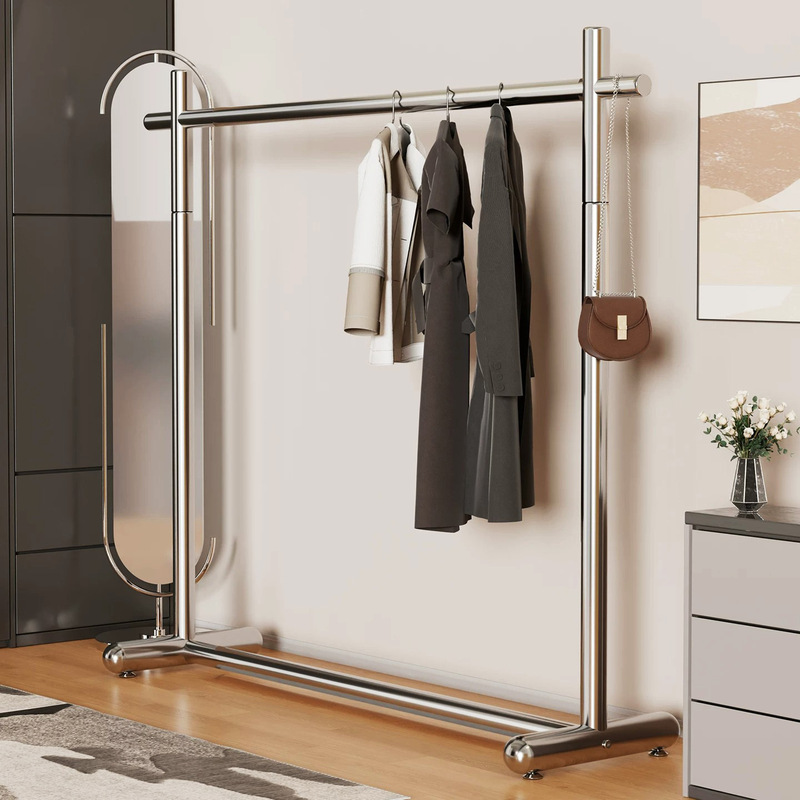 Floor-Standing Stainless Steel Coat Rack, Trendy Bedroom Clothes Rack, Clothing Store Mobile Clothing Display Rack, Double-Rod Clothes Drying Rack Floor-Standing Stainless Steel Coat Rack, Trendy Bedroom Clothes Rack, Clothing Store Mobile Clothing Display Rack, Double-Rod Clothes Drying Rack