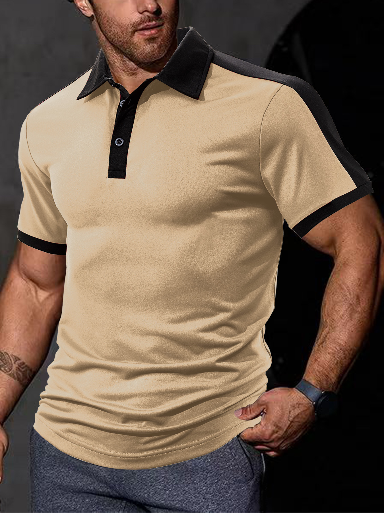 Europa y los Estados Unidos transfronterizos Amazon verano casual suelto color de algodón de perla pequeño twill hombre de manga corta con solapa polo