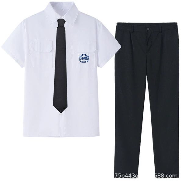 Men's short sleeve+black pants+black tie