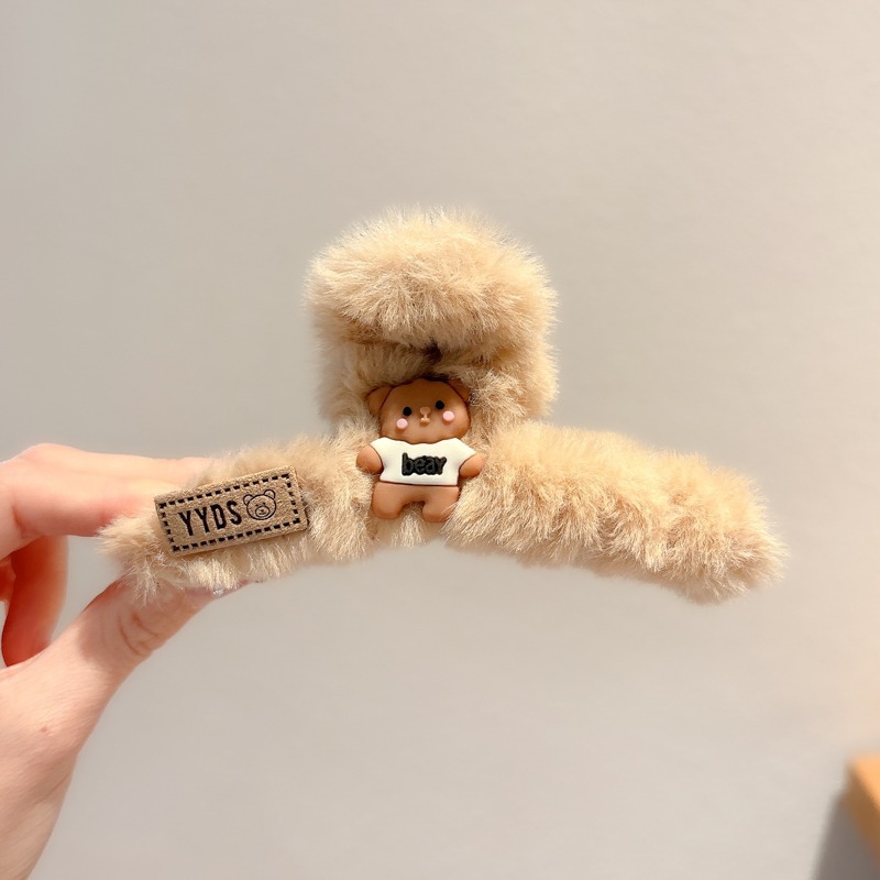 Clip de pelo coreano de peluche de invierno de cabeza de mujer gran clip de tiburón de caño y invierno clip de cabello de café clip de cabeza