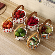 复古手提花果盘陶瓷家用野餐水果篮高颜值零食盘餐厅酒店水果篮子