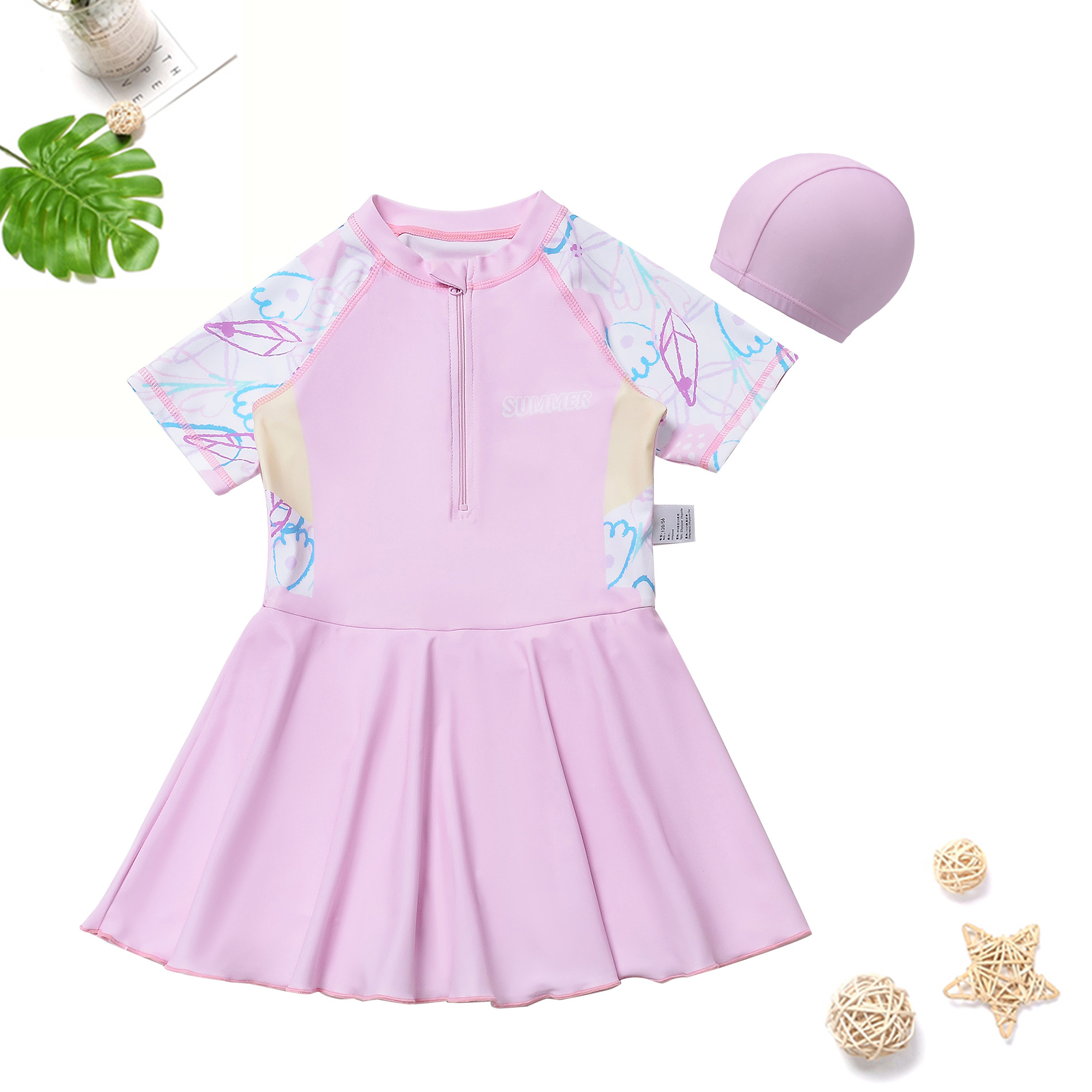 Girls One-piece Skirt Rouge Pink Princess Style Quick-drying Class A Medium And Big Children's Sunscreen Swimsuit_voghion.com