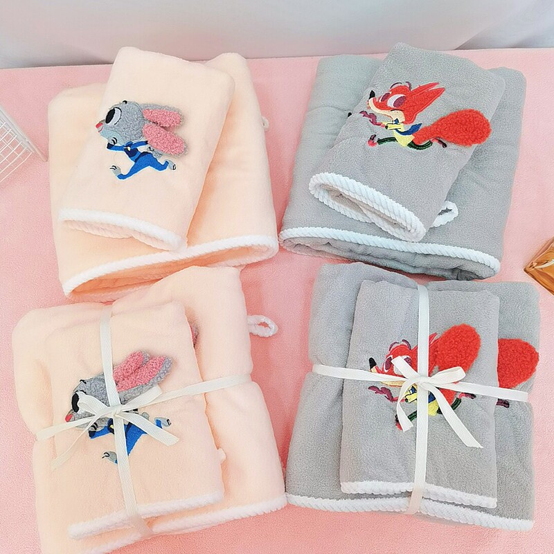 Judy Nick Cartoon Embroidered Coral Velvet Towel Soft Absorbent Rabbit Fox Popular Bath Towel Beach Towel Towel