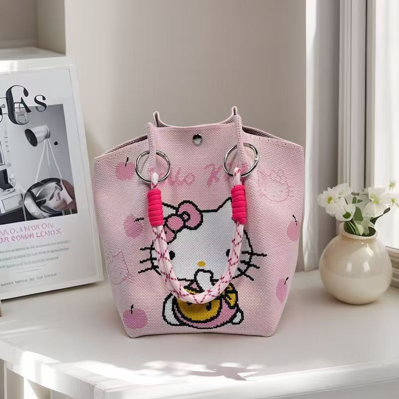 Bolsa de punto bolsas de dibujos animados para mujeres lindas bolsas de regalo de mano bolsas de bocadillos prácticas versátiles bolsas de cubo baratas gran capacidad