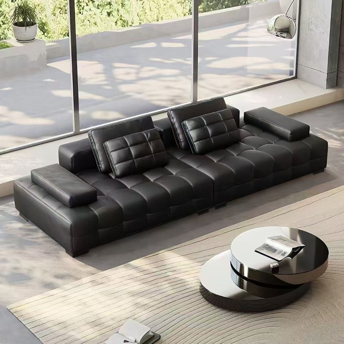Lawrence Genuine Leather Sofa, Simple and Modern First-Layer Cowhide Italian-Style Villa Living Room Small Apartment Straight-Row Leather Art Sofa