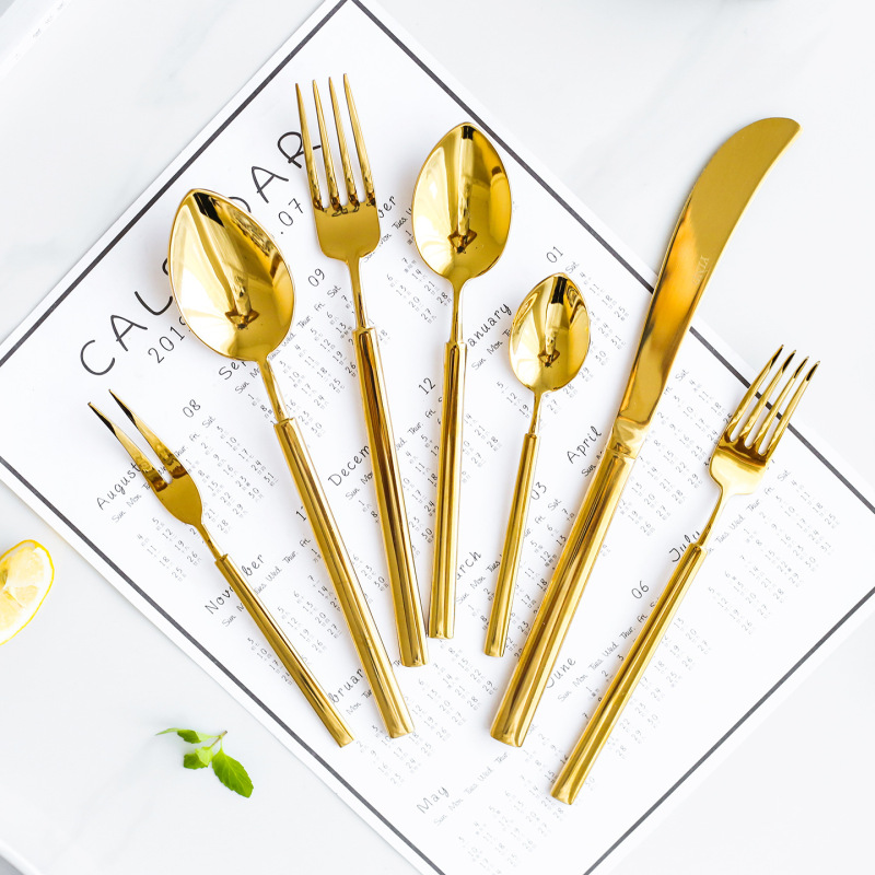 ハートメイド工房 シンプル 304 ステンレス 洋食 ナイフ フォーク スプーン ホテル 食器セット 電気メッキ ゴールド レーザー ロゴ|undefined