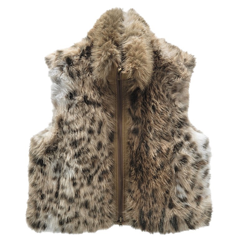 Diseño de ambos lados con chaleco de piel de leopardo de moda de alta calidad, abrigo de piel verde de una sola piel