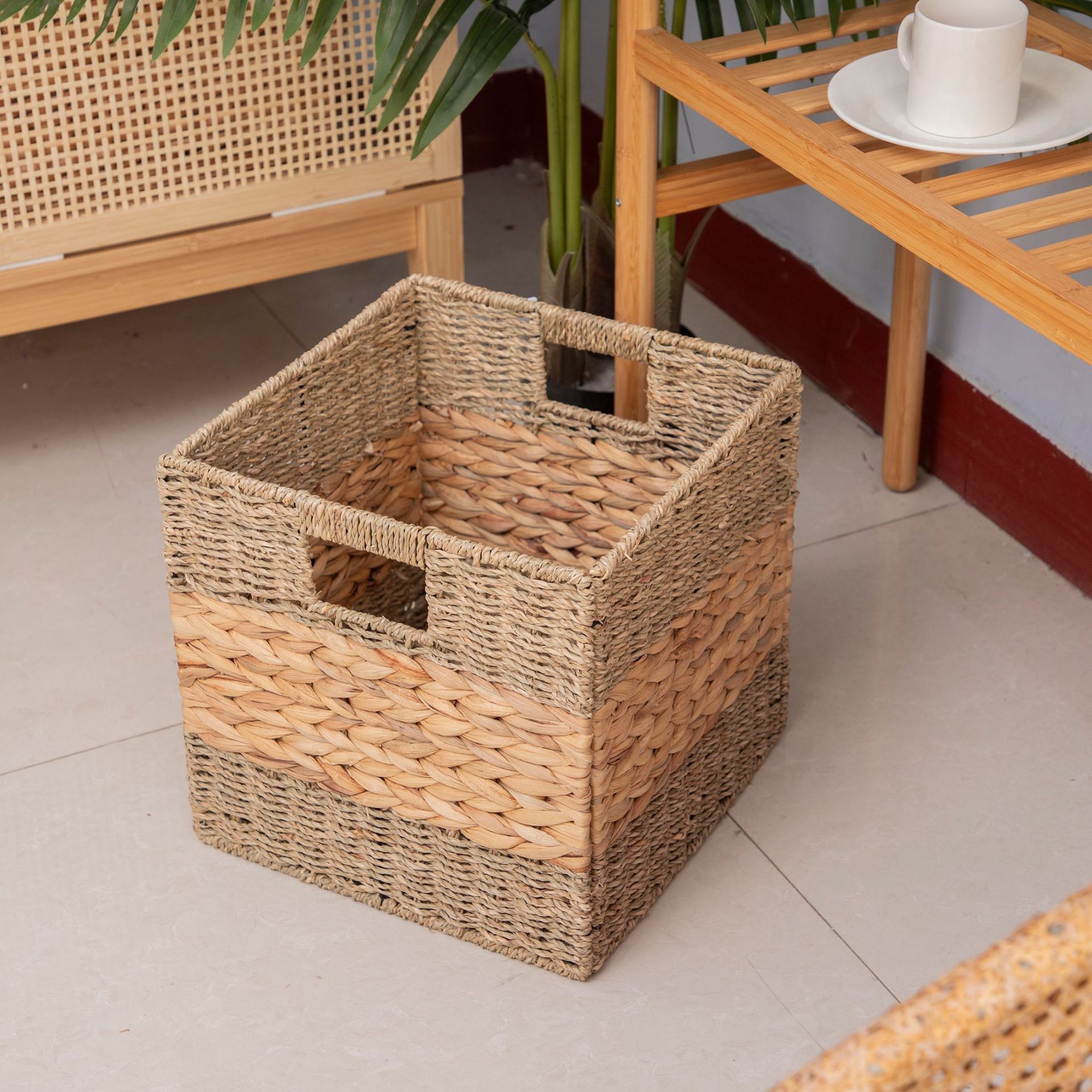 Cesta de ropa sucia tejida de paja de calabaza casera tejida a mano cesta de almacenamiento cesta de lavandería de baño cesta de almacenamiento de artículos diversos plegables