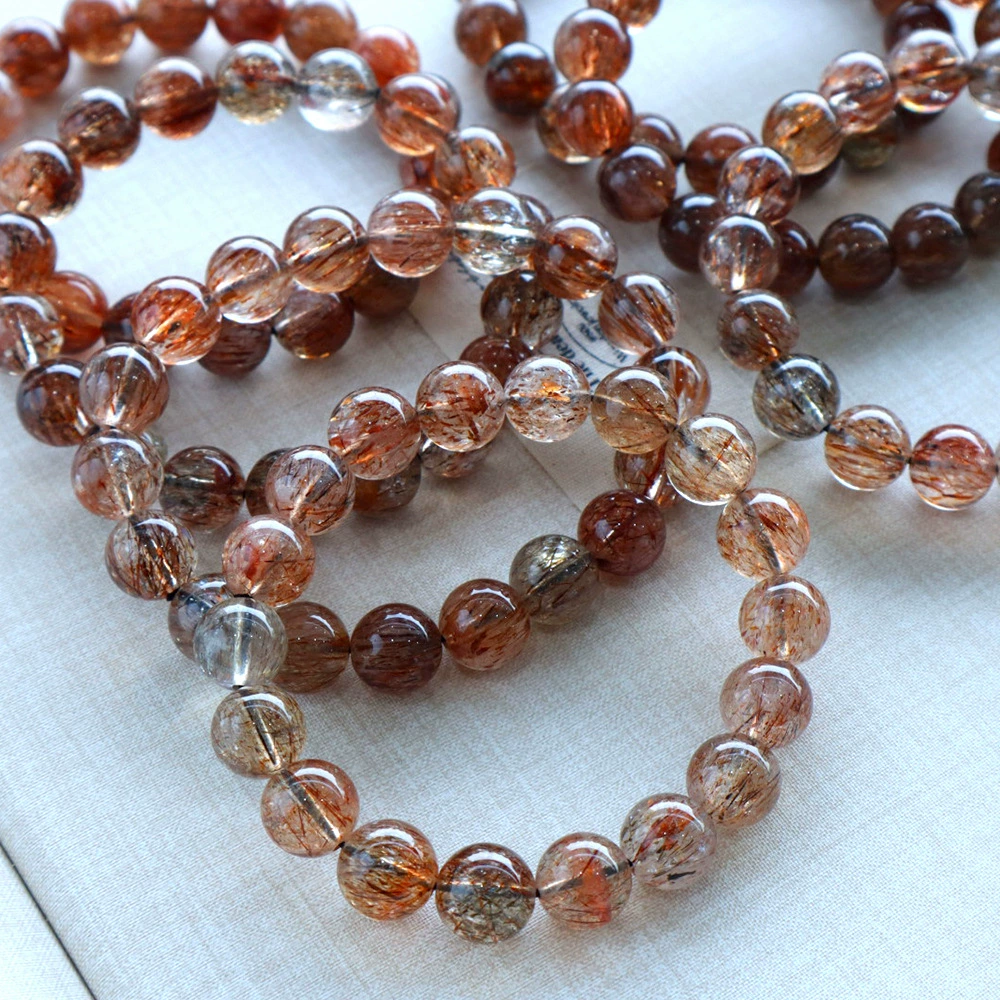 Натуральный высококачественный черный золотой браслет с кристаллами Super Seven в виде одного круга, браслет из титанового кристалла Super Seven, браслет с круглыми бусинами, оптовая продажа