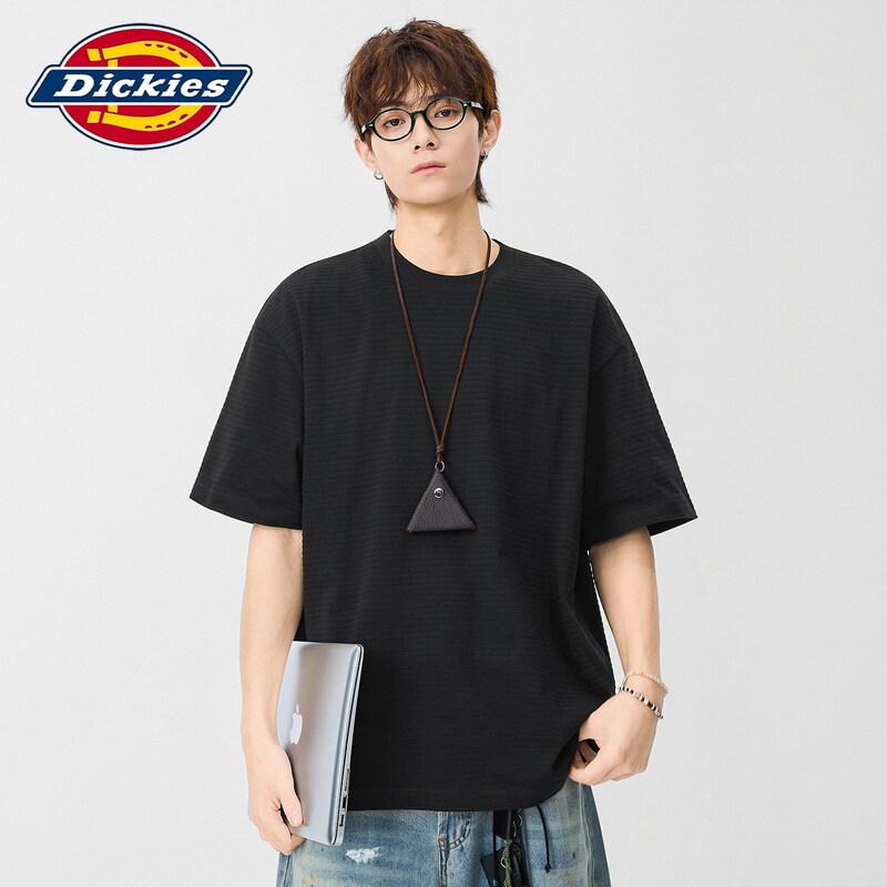 Dickies Special Edition Summer Textured Solid Color Short-Sleeve T-Shirt for Men, Japanese Retro Versatile Heavy-Duty Base Shirt Trendy