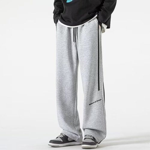 Men's Loose Fit Athletic Pants Spring and Autumn Fashion, Warm Fleece Lined Straight Leg Trouser with Ankle Cuffs, Two-Way Wear Sweatpants for Men