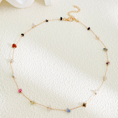 Summer Colorful Irregular Gemstone Necklace for Women, Fresh, Sweet, Simple, Elegant, High-End Accessory