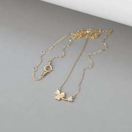 S925纯银镀18K金项链女时尚百搭幸运草小花镶嵌锆石锁骨链礼物