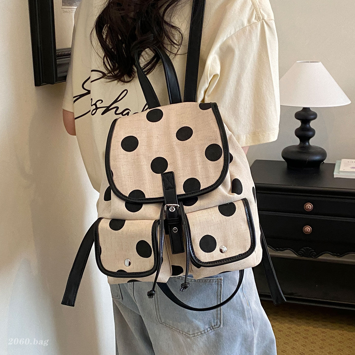 2026 mochila de gran capacidad bolsillo ocio punto de onda mochila de estudiantes de viaje de verano mochila escolar de mujeres con tapa más nueva