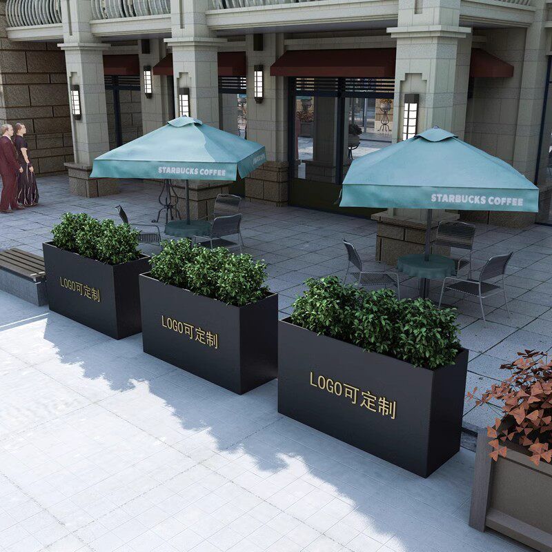 Outdoor flower box fence, restaurant partition, plaza, commercial street, wrought iron metal flower stand, planting flower box, stainless steel