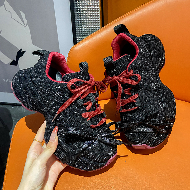 Plus-Size Rhinestone Starry Dad Shoes for Women 2025 Autumn New Thick-Soled Height-Increasing Versatile Trendy Casual Sneakers