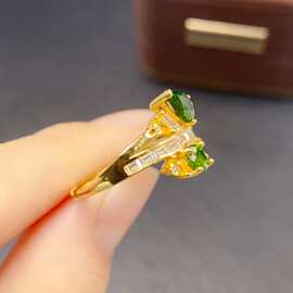 天然透辉石戒指配饰女小众高级感925银饰4*6mm时尚工厂批