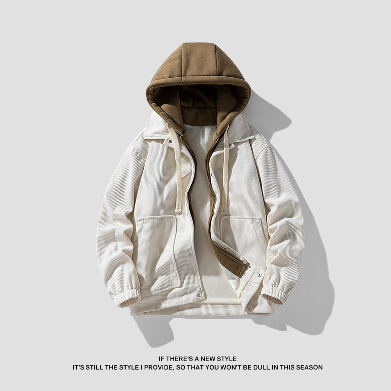 Falsa chaqueta casual de dos piezas primavera de los hombres 2024 nuevo tamaño más ropa de trabajo de pana chaqueta suelta marca de moda ruoshuai