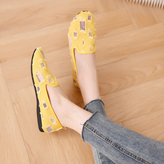 2025 Summer New Old Beijing Cloth Shoes Women's Single Shoes Thick Sole Shoes Mesh Shoes Hole Hollow Flat Pregnant Women's Shoes
