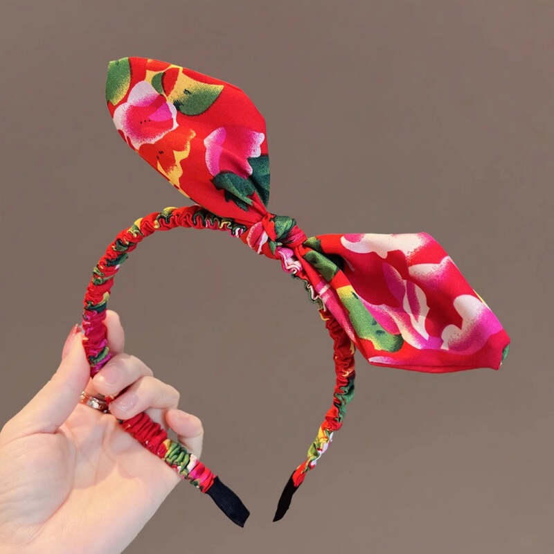 Internet Celebrant New Chinese Style Northeast Big Flower National Fashion Bow Hair Band Distinctive Funny Hair Accessories New Year 2025 Celebration