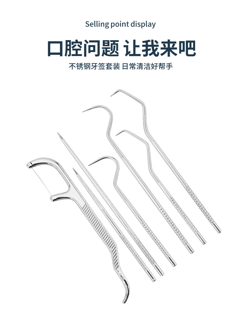 Stainless steel tooth cleaning set, portable