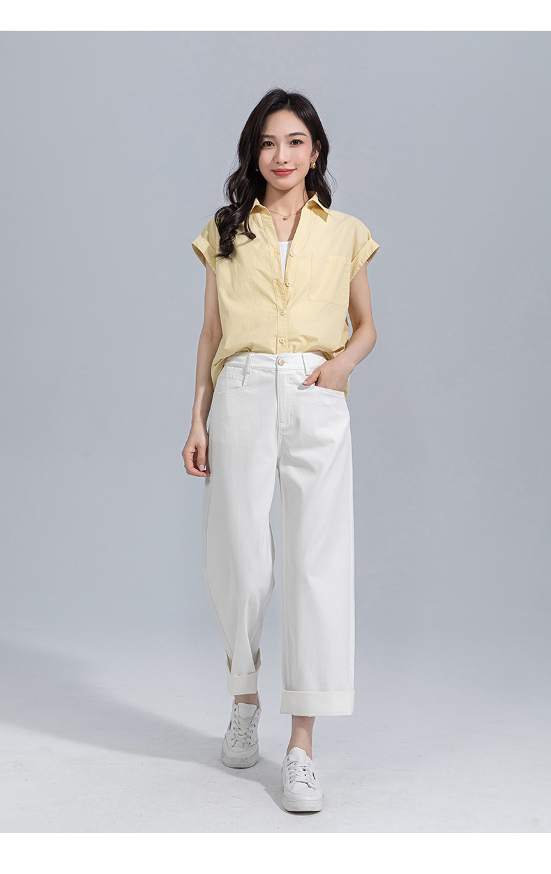 Quần jeans nữ ống rộng dài mắt cá chân chất liệu Tencel mát mẻ — Màu xanh lam chi tiết 24