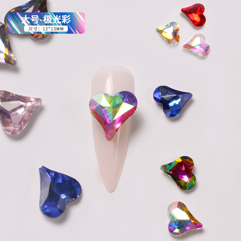 Explosiones japonesas en línea manicuría amor cristal color fantasía perforación de corazón de corazón de corazón gran taladro de cabeza de joyas de braza de la novia