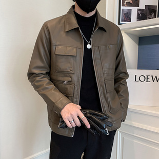 Trendy Men's Motorcycle Leather Jacket 2023 New Spring and Autumn Korean Style Fashion Brand