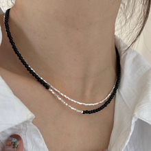 韩版重工碎银黑玛瑙串珠项链女时尚轻奢小众设计百搭高级感锁骨链