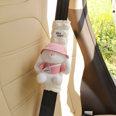 Summer car seat belt shoulder pad soft and cute dog rabbit car anti-wear and anti-rein shoulder pad protective cover (Seat belt shoulder pad) - kiss-pink-denim-rabbit-single