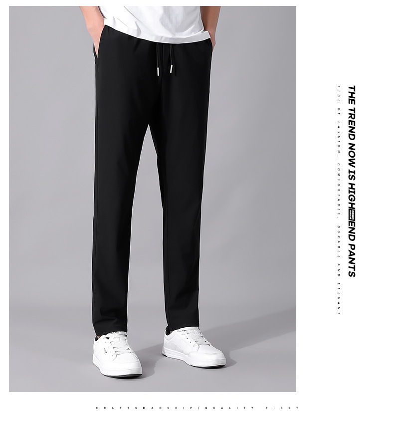 High-end ice silk casual dress pants for men, summer lightweight, breathable, drawstring, non-ironing straight-leg stretch business casual pants pic 16