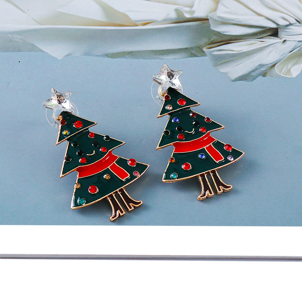 New Creative Christmas Diamond-studded Christmas Tree Alloy Earrings display picture 4