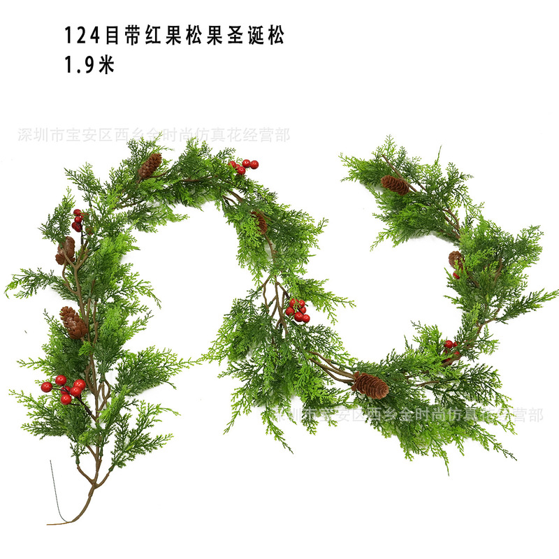 跨境圣诞节装饰藤条 美式圣诞花环 仿真雪松人造植物圣诞藤蔓|undefined
