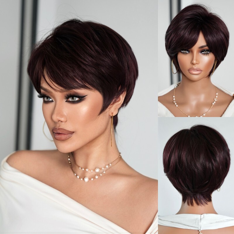 Cross-border European and American women's wig, high-temperature synthetic fiber, dark brown short curly wig Cross-border European and American women's wig, high-temperature synthetic fiber, dark brown short curly wig