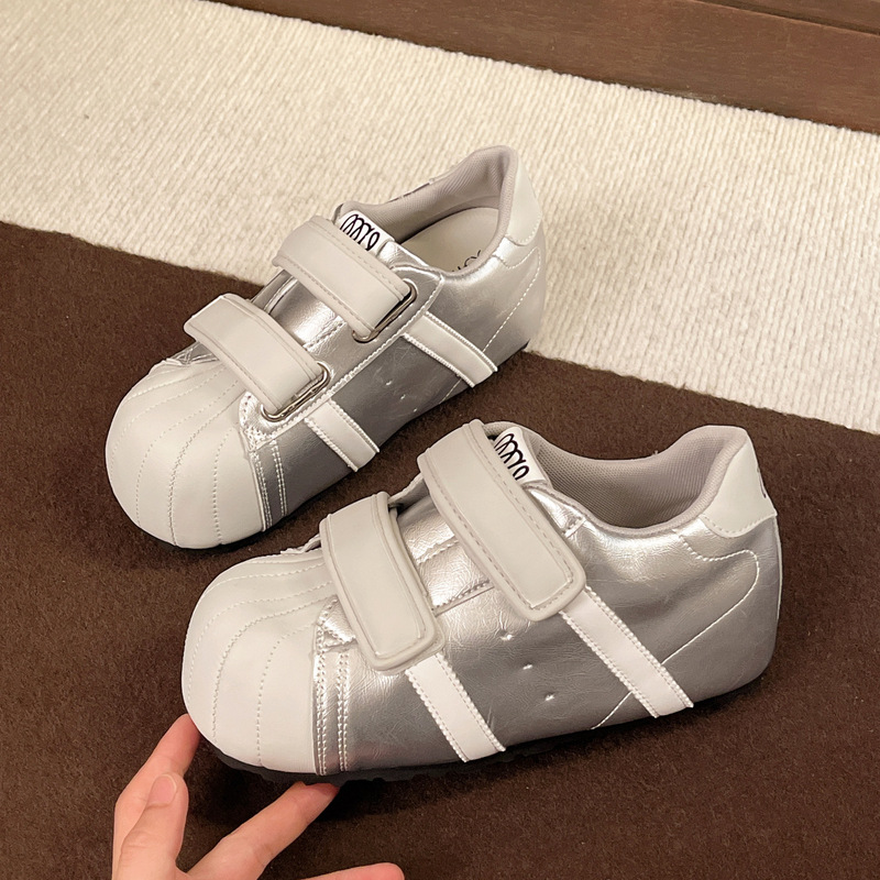 H魔术贴55丑萌贝壳头德训面包鞋女2025新百搭内增高休闲动小板鞋|undefined