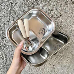 不锈钢分格餐盘幼儿园儿童可爱高颜值便当盒大容量吃饭盘勺子套装