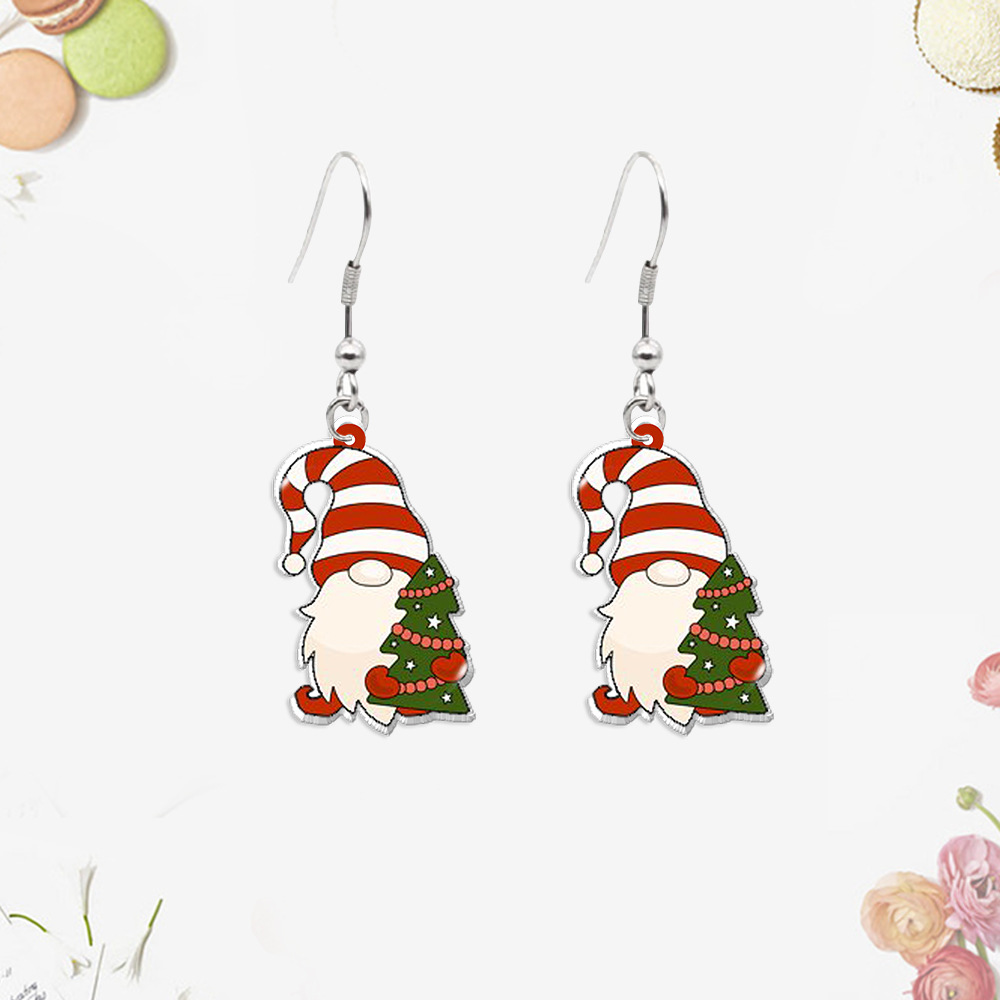 Cute Christmas Tree Santa Claus Letter Stainless Steel Epoxy Drop Earrings 1 Pair