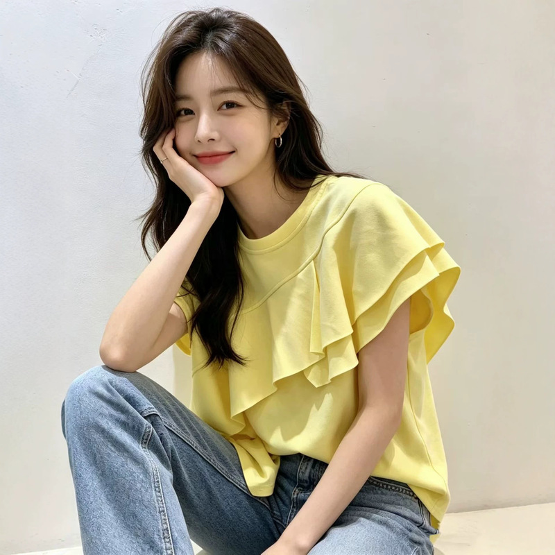 Korean-style loose-fitting irregular design trendy brand top, available in multiple colors, fashionable and versatile, new summer 2026 model