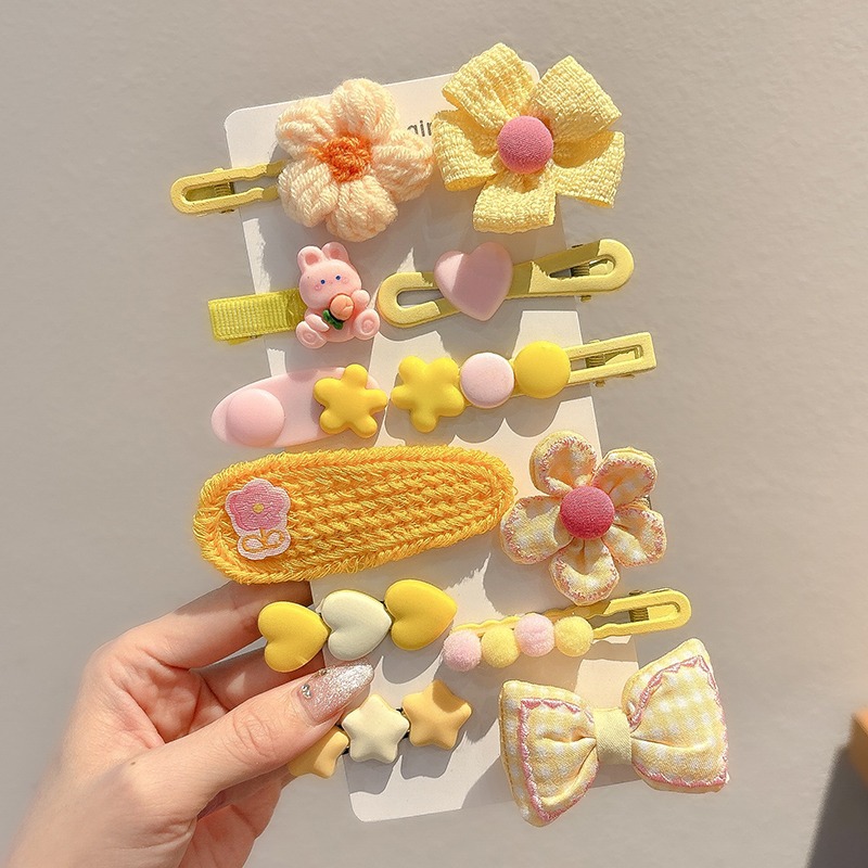 Niños arco tocado lindos flores de peluche pinzas de cabello de la niña lateral frangeo pequeño clip de cabello de frente