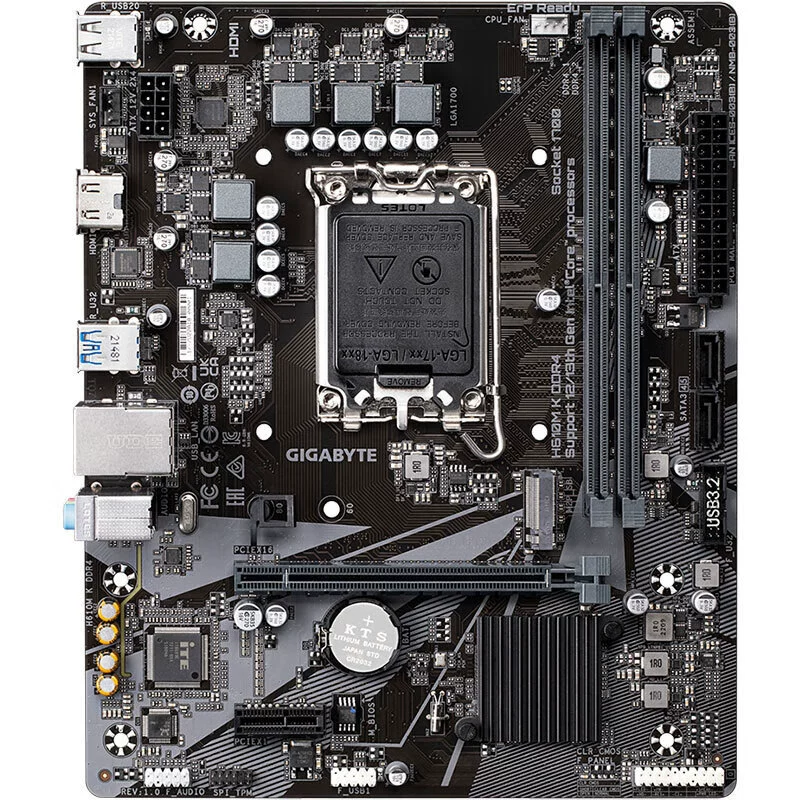 Материнская плата настольного компьютера Gigabyte H610M-H V3 DDR4 устойчива и подходит для процессоров 12/13 поколения, 1700 контактов