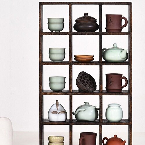 Burning Paulownia Wood Antiquity Shelf Solid Paulownia Wall Tea Set Rack Partition Display Shelf Living Room Multi-purpose Shelf Wall-hanging Grid Rack
