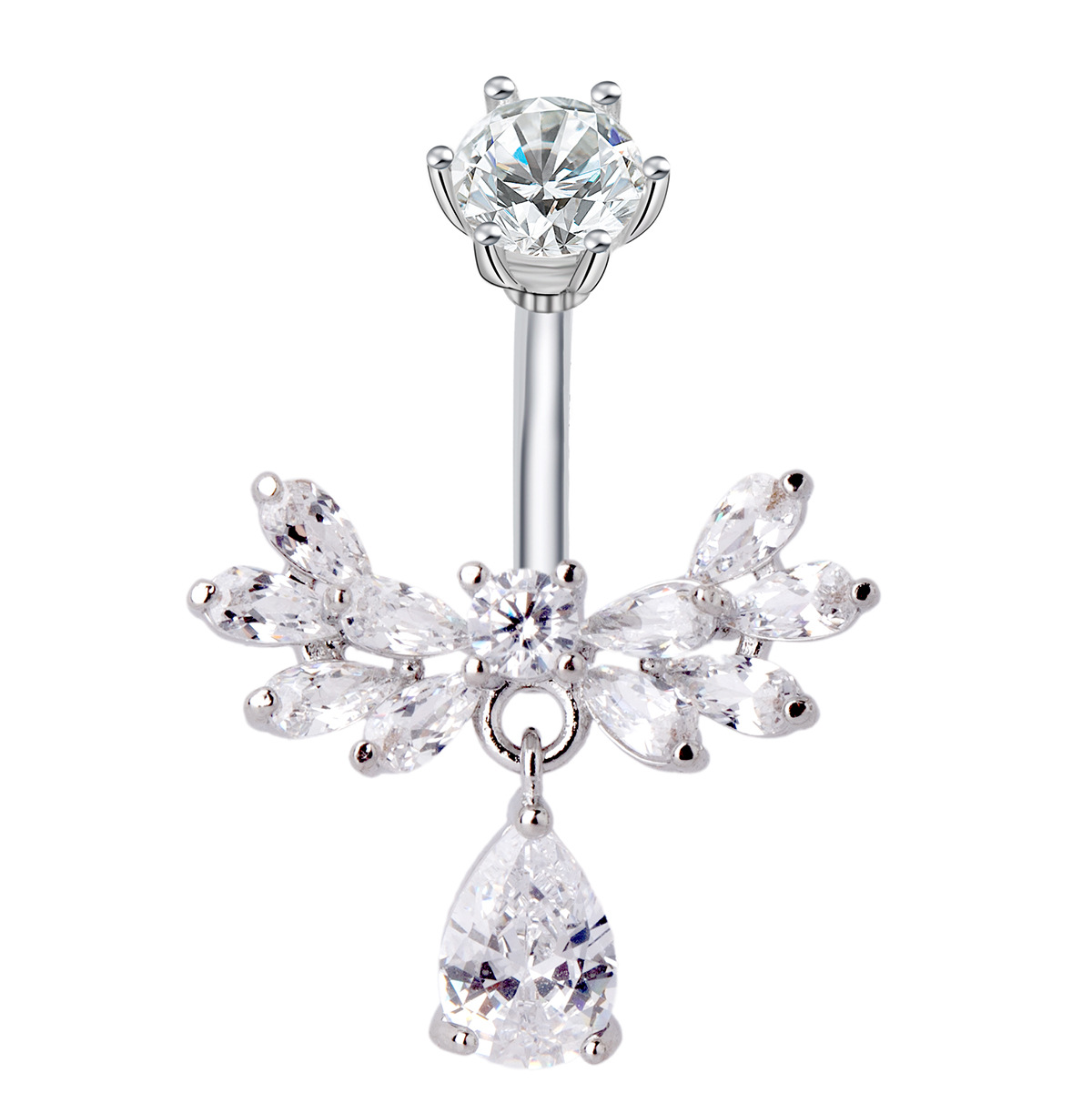 Piercing ombelico ultra brillante con ali d'angelo e zircone_voghion.com