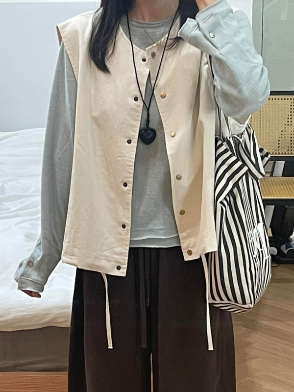 小红书韩系简约百搭马甲背心女早秋叠穿宽松马夹外搭休闲上衣|undefined