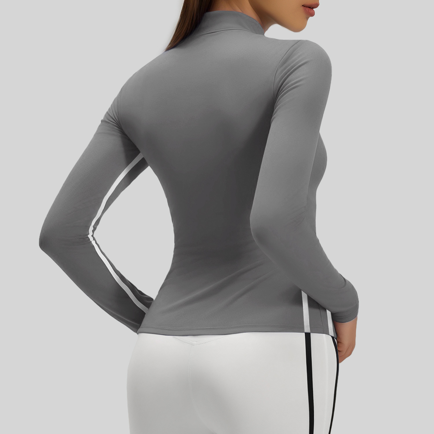Primavera y otoño nuevo estilo de línea de ropa de yoga de mujer camisa deportiva delgada delgada cuello vertical manga larga correr abrigo de fitness