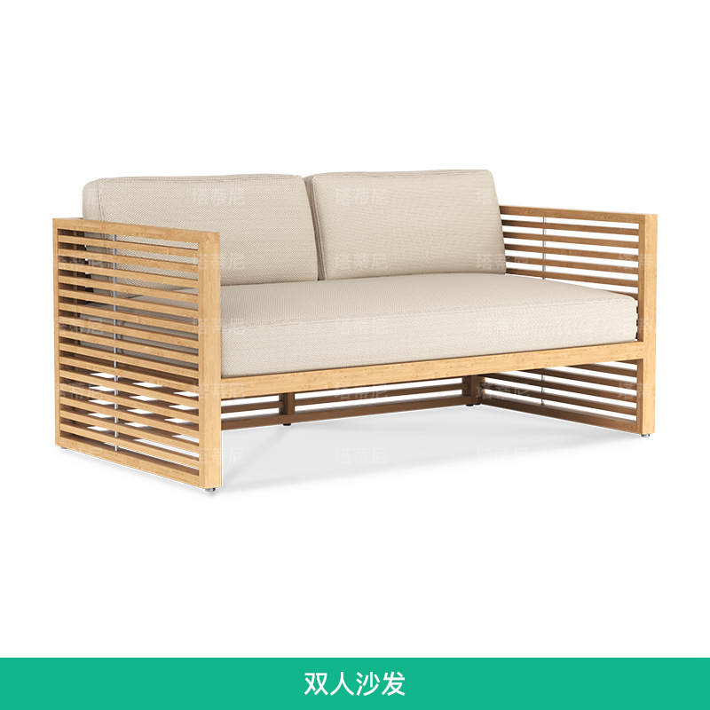 Conjunto de muebles de teca para patio exterior, sofá para terraza de villa, resistente a la corrosión, para jardín, a prueba de lluvia y sol, sofá de madera maciza.